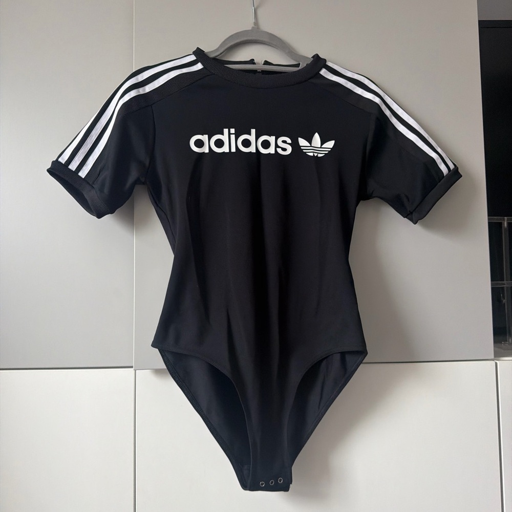 Adidas Women's Black Bodysuit with White Stripes - Picture 4 of 6
